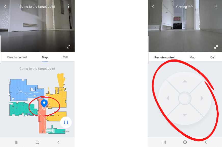 The various control options of the Roborock S7 MaxV in video surveillance can be seen.